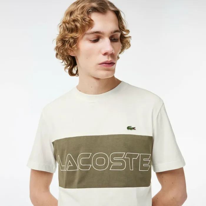 TShirts Men Lacoste Men039s Regular Fit Printed Colorblock TShirt White Khaki Green Imi