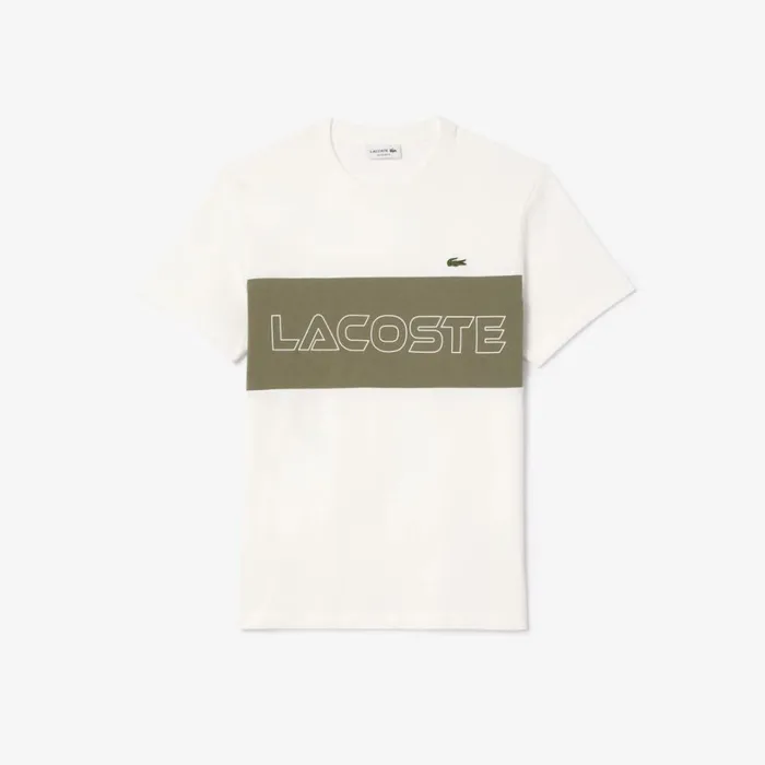 TShirts Men Lacoste Men039s Regular Fit Printed Colorblock TShirt White Khaki Green Imi