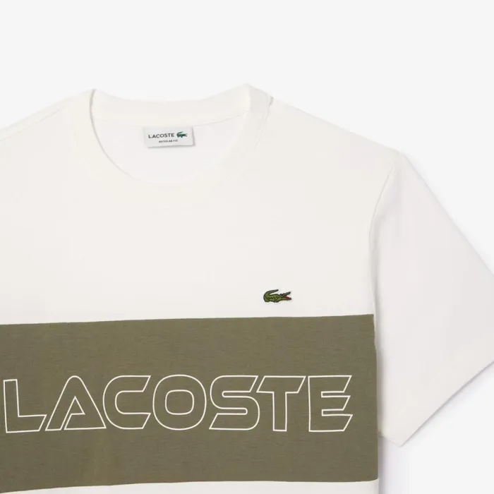 TShirts Men Lacoste Men039s Regular Fit Printed Colorblock TShirt White Khaki Green Imi