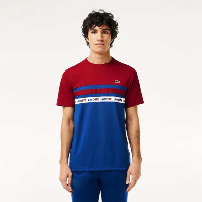 TShirts Men Lacoste Men039s UltraDry Logo Stripe Piqu Tennis TShirt Navy Blue Bordeaux Is4 TShirts Men Lacoste Men039s UltraDry Logo Stripe Piqu Tennis TShirt Navy Blue Bordeaux Is4