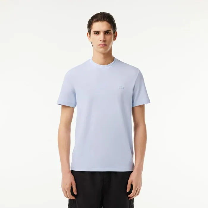 TShirts Men Lacoste Men039s Ultralight Piqu Logo Jacquard Collar TShirt Phoenix Blue J2g