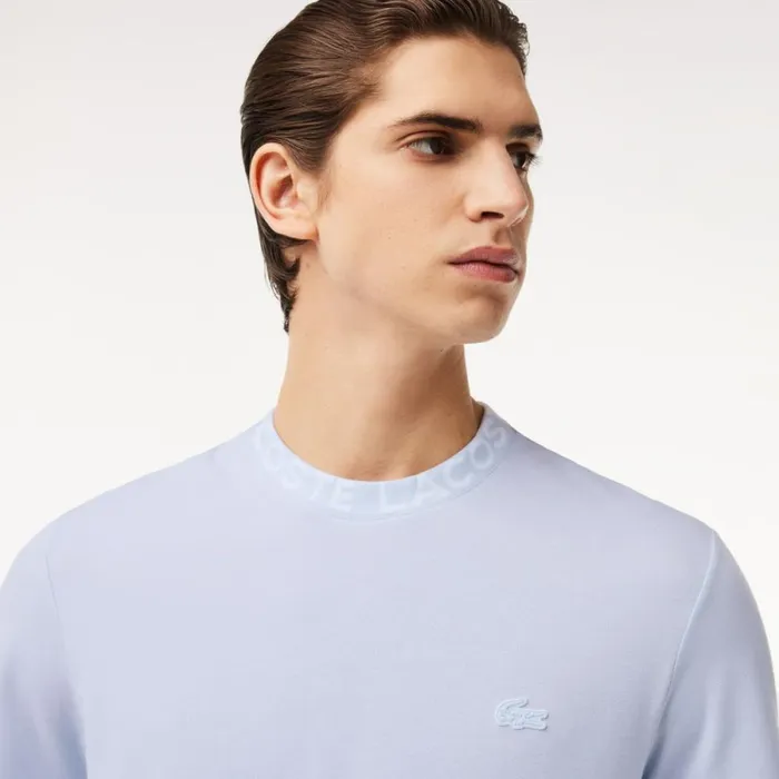 TShirts Men Lacoste Men039s Ultralight Piqu Logo Jacquard Collar TShirt Phoenix Blue J2g