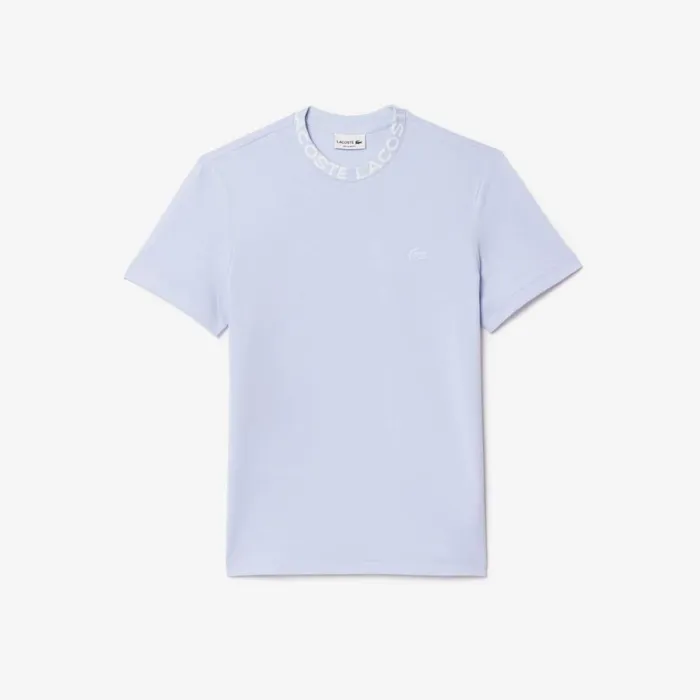 TShirts Men Lacoste Men039s Ultralight Piqu Logo Jacquard Collar TShirt Phoenix Blue J2g