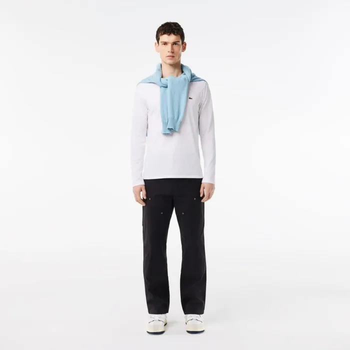 TShirts Men Lacoste Men039s VNeck Lightweight Pima Cotton Jersey TShirt White 001