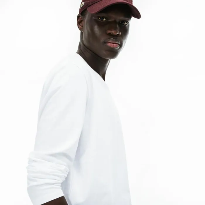 TShirts Men Lacoste Men039s VNeck Lightweight Pima Cotton Jersey TShirt White 001