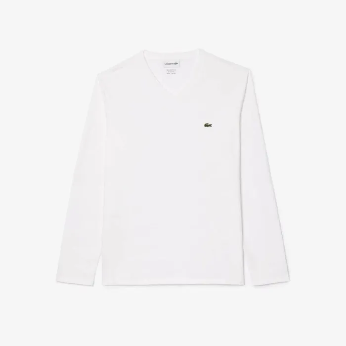 TShirts Men Lacoste Men039s VNeck Lightweight Pima Cotton Jersey TShirt White 001