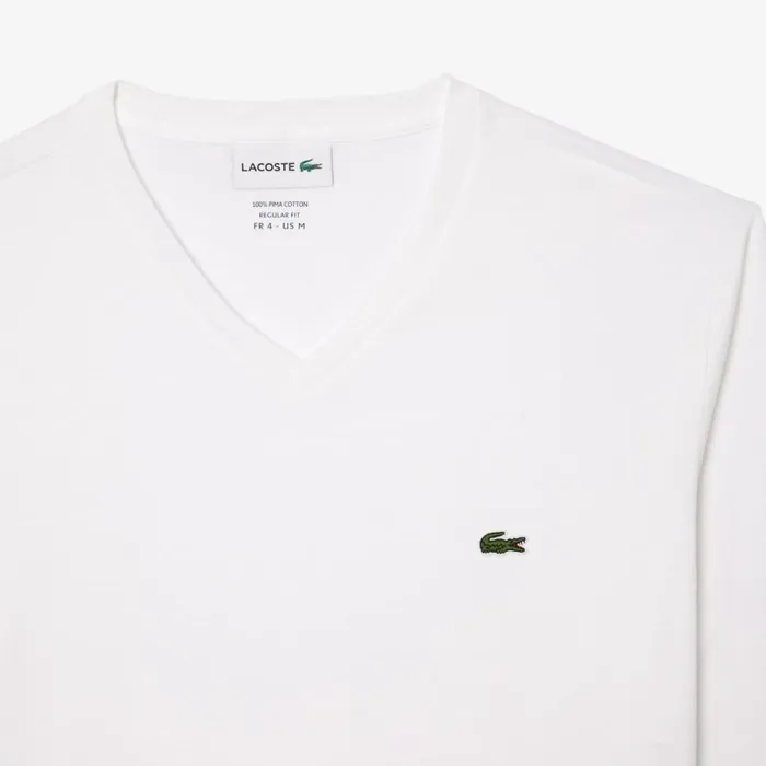 TShirts Men Lacoste Men039s VNeck Lightweight Pima Cotton Jersey TShirt White 001