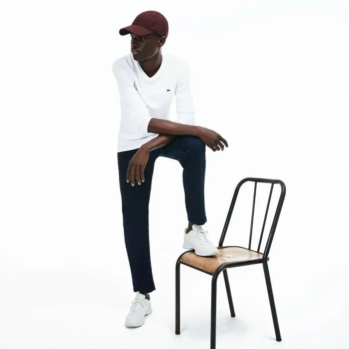 TShirts Men Lacoste Men039s VNeck Lightweight Pima Cotton Jersey TShirt White 001