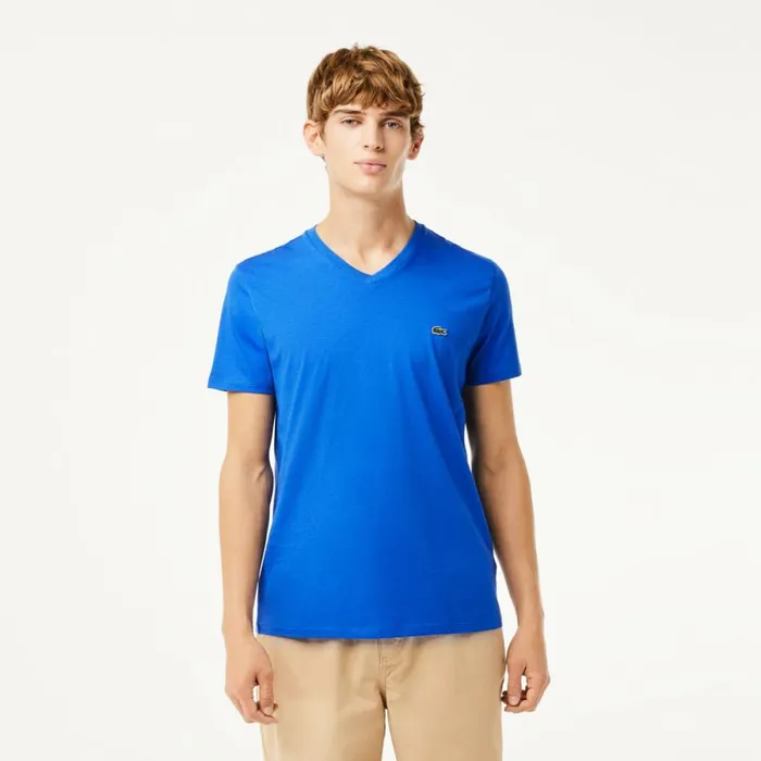 TShirts Men Lacoste Men039s VNeck Pima Cotton Jersey TShirt Ladigue Blue Ixw