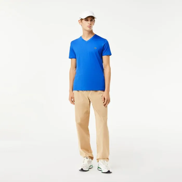 TShirts Men Lacoste Men039s VNeck Pima Cotton Jersey TShirt Ladigue Blue Ixw