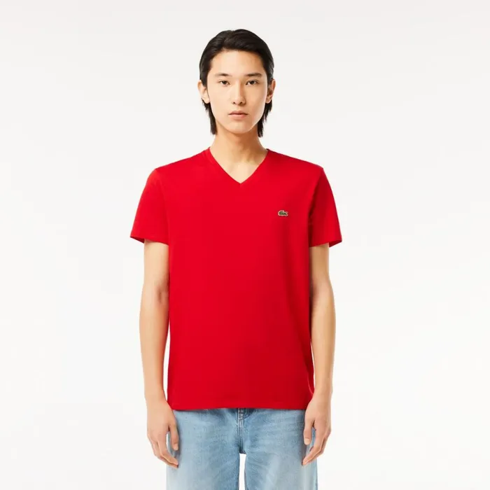 TShirts Men Lacoste Men039s VNeck Pima Cotton Jersey TShirt Red 240