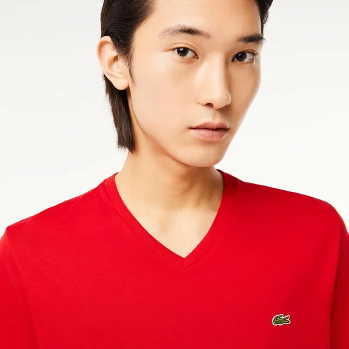 TShirts Men Lacoste Men039s VNeck Pima Cotton Jersey TShirt Red 240