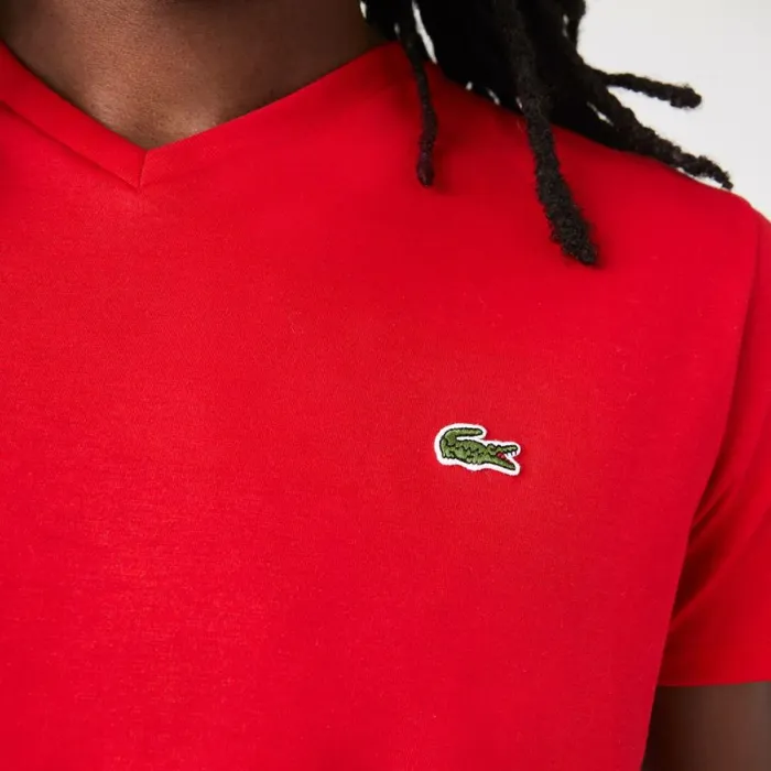 TShirts Men Lacoste Men039s VNeck Pima Cotton Jersey TShirt Red 240
