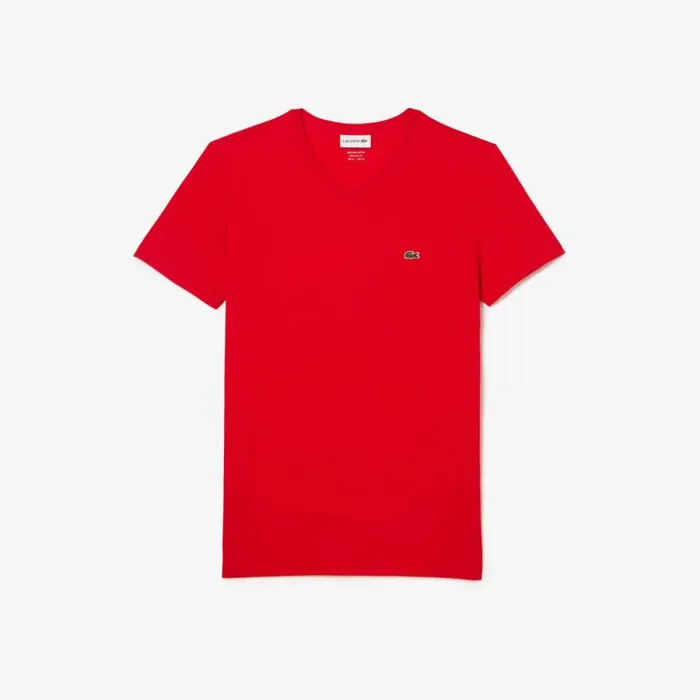 TShirts Men Lacoste Men039s VNeck Pima Cotton Jersey TShirt Red 240