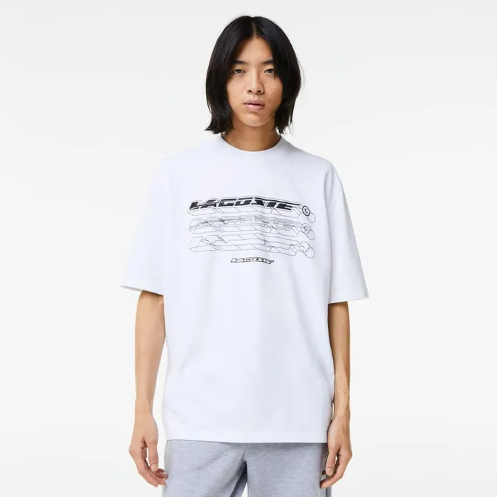 TShirts Men Lacoste Mens Loose Fit Organic Cotton Piqu TShirt White 001