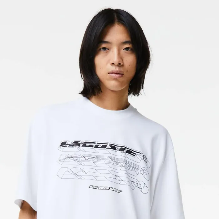 TShirts Men Lacoste Mens Loose Fit Organic Cotton Piqu TShirt White 001