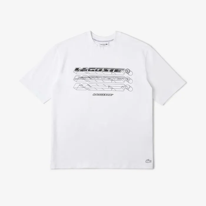 TShirts Men Lacoste Mens Loose Fit Organic Cotton Piqu TShirt White 001