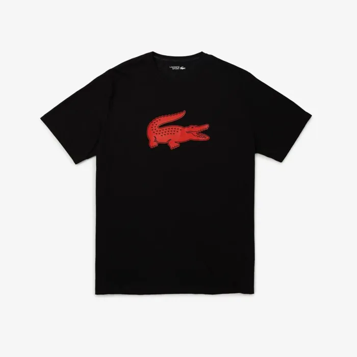 TShirts Men Lacoste Mens SPORT Tall Fit Print Cotton TShirt Black Red Bzj