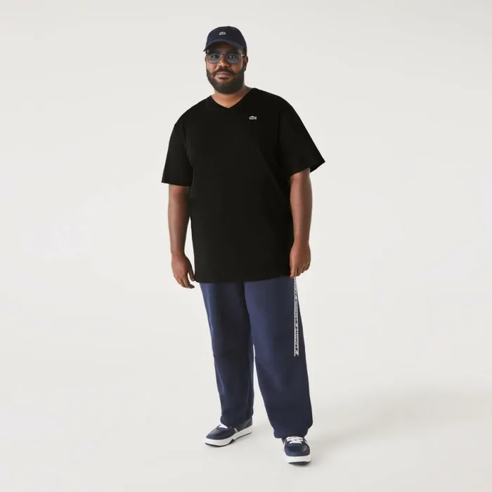 TShirts Men Lacoste Mens Tall Fit Ribbed VNeck Cotton TShirt Black 031