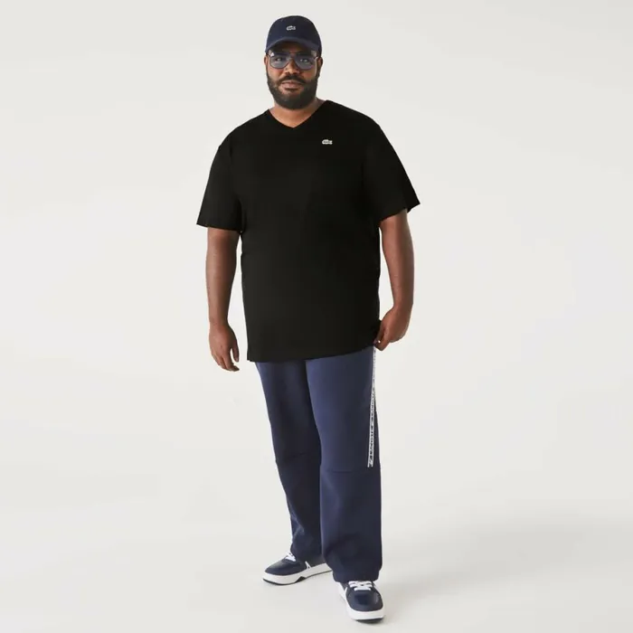 TShirts Men Lacoste Mens Tall Fit Ribbed VNeck Cotton TShirt Black 031
