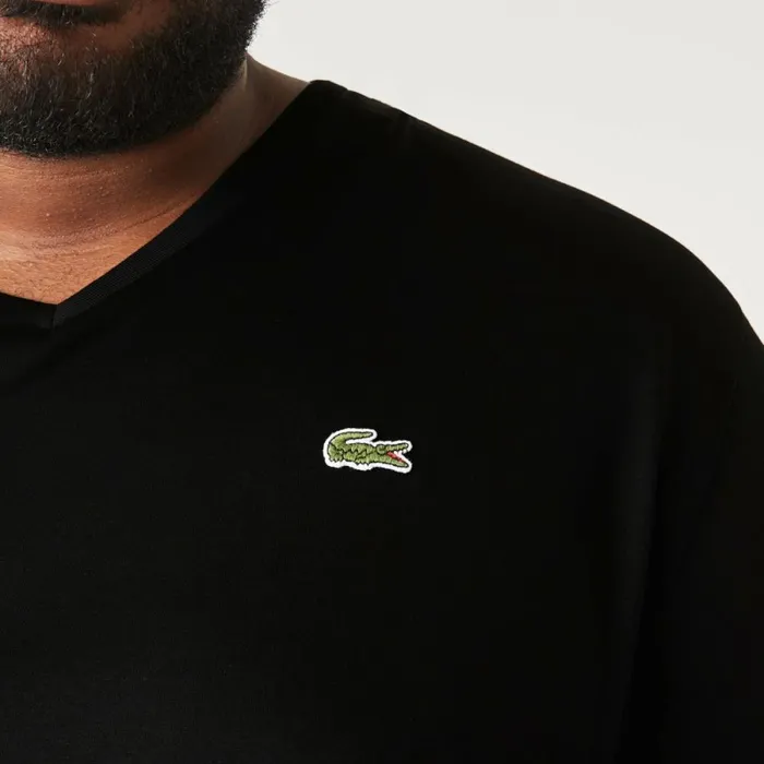 TShirts Men Lacoste Mens Tall Fit Ribbed VNeck Cotton TShirt Black 031