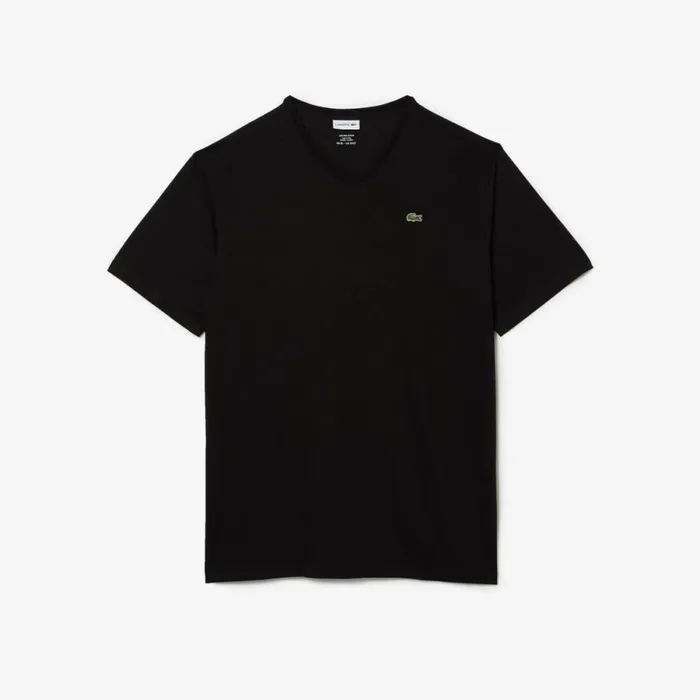 TShirts Men Lacoste Mens Tall Fit Ribbed VNeck Cotton TShirt Black 031