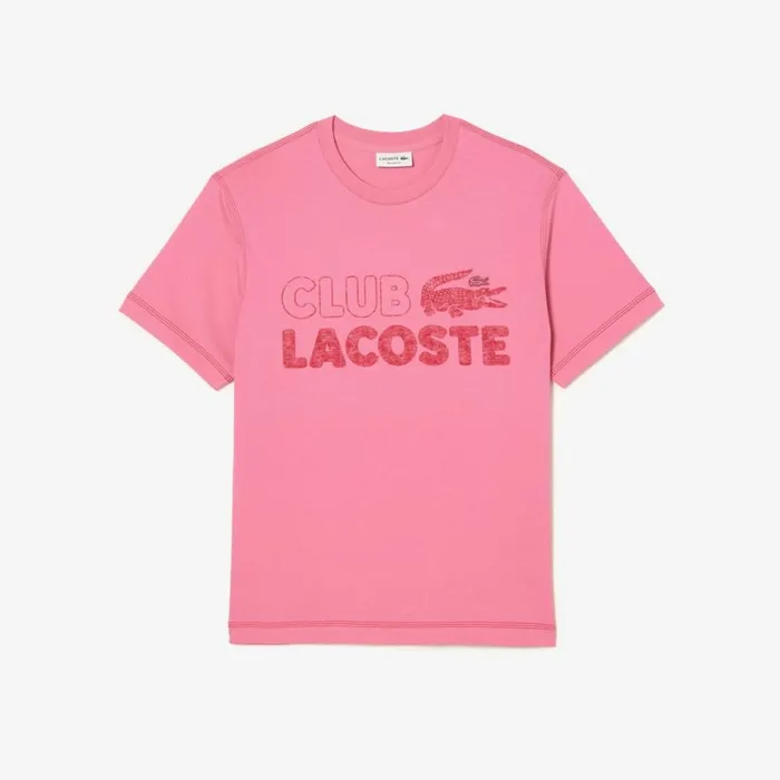 TShirts Men Lacoste Mens Vintage Print Organic Cotton TShirt Bubblegum Pink 2r3