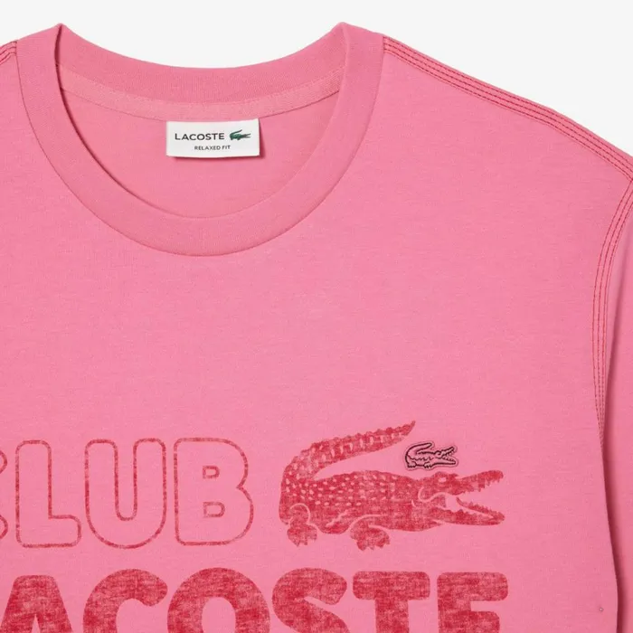 TShirts Men Lacoste Mens Vintage Print Organic Cotton TShirt Bubblegum Pink 2r3
