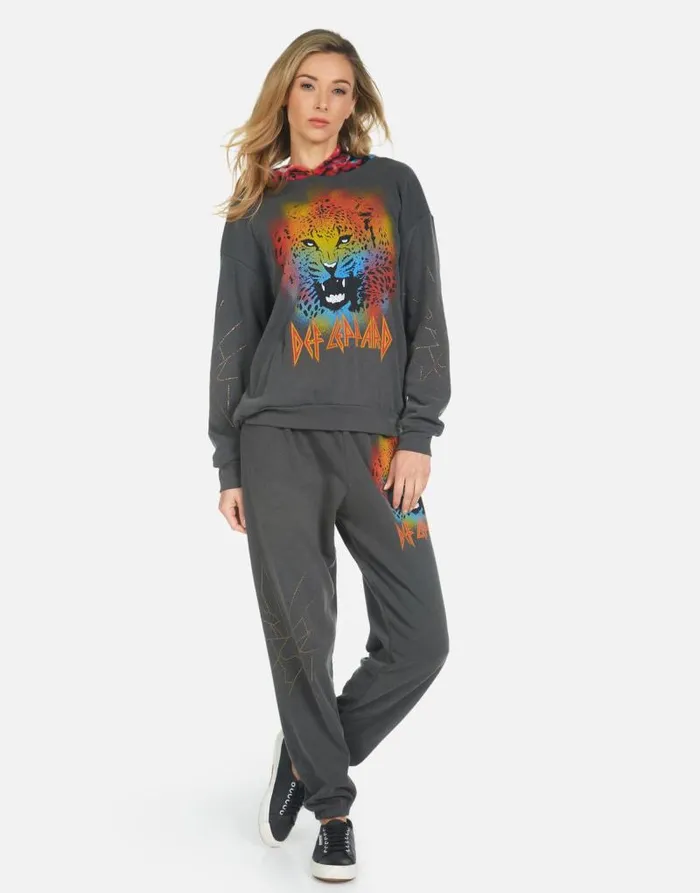 Tanzy Def Leppard Leopard Pigment Black Women Lauren Moshi Long Sweatpants