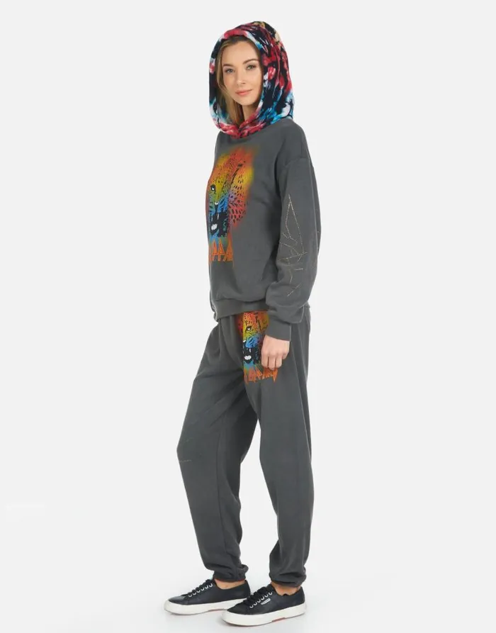 Tanzy Def Leppard Leopard Pigment Black Women Lauren Moshi Long Sweatpants