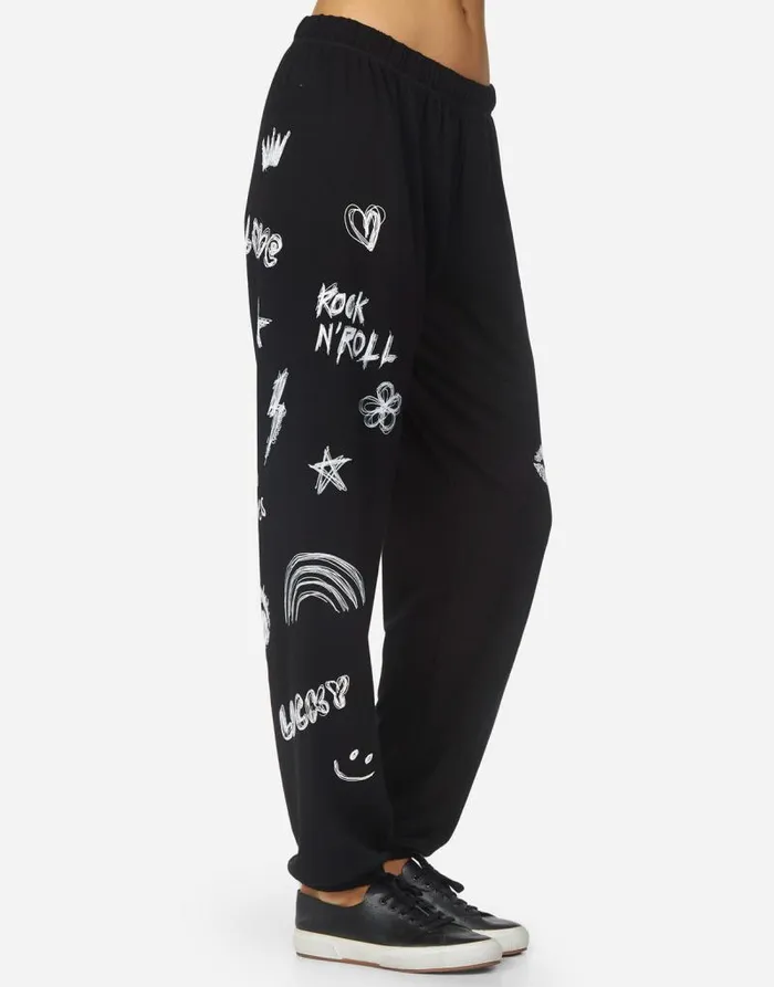 Tanzy Doodle Elements Black Women Lauren Moshi Long Sweatpants