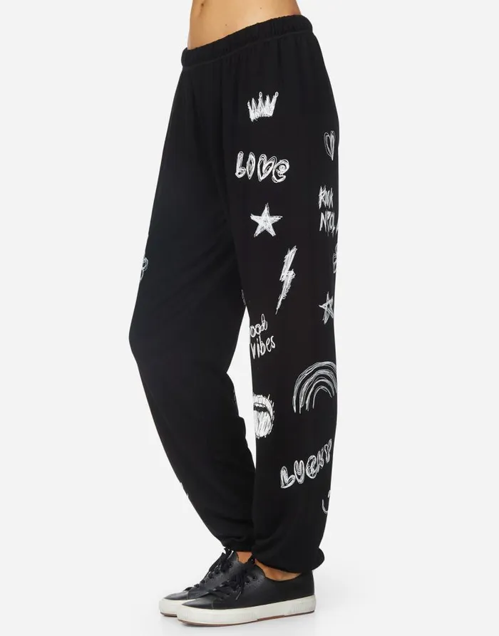 Tanzy Doodle Elements Black Women Lauren Moshi Long Sweatpants
