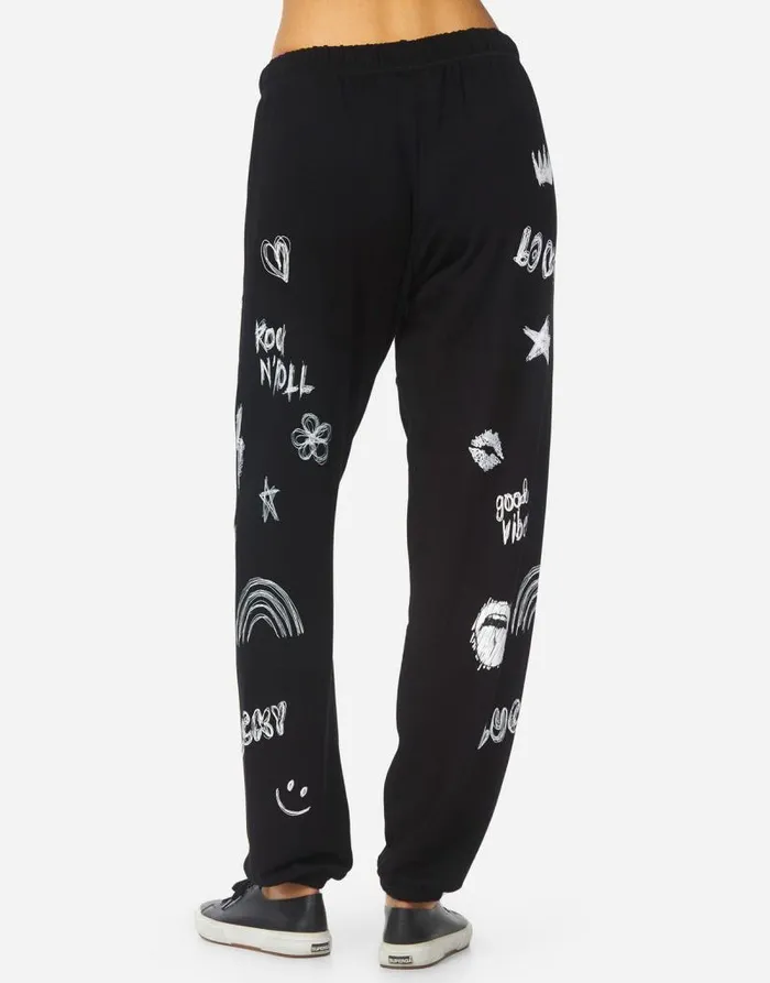 Tanzy Doodle Elements Black Women Lauren Moshi Long Sweatpants