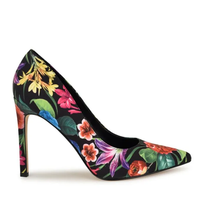 Tatiana Pointy Toe Pumps Black Floral Women Nine West Heels