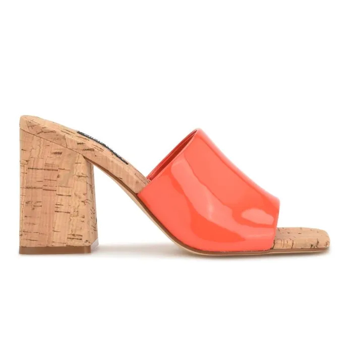 Teice Heeled Slide Sandals Orange Patent Women Nine West Heels