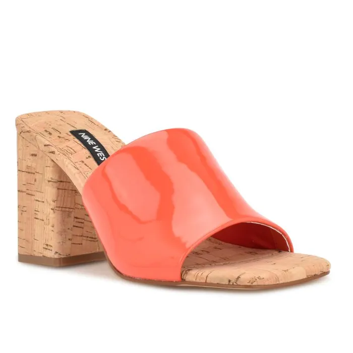 Teice Heeled Slide Sandals Orange Patent Women Nine West Heels Teice Heeled Slide Sandals Orange Patent Women Nine West Heels