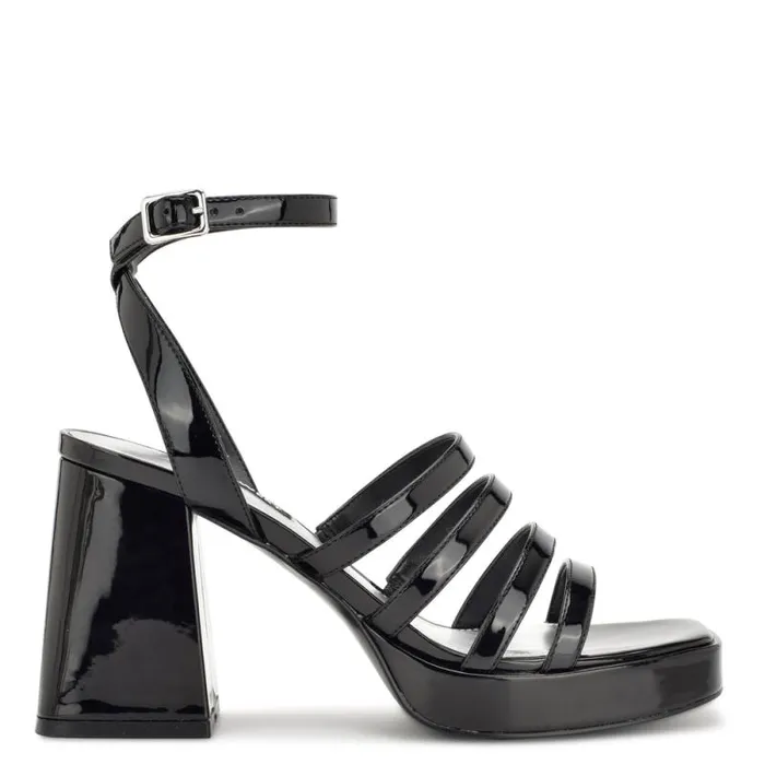 Teriss Strappy Platform Sandals Black Patent Women Nine West Heels