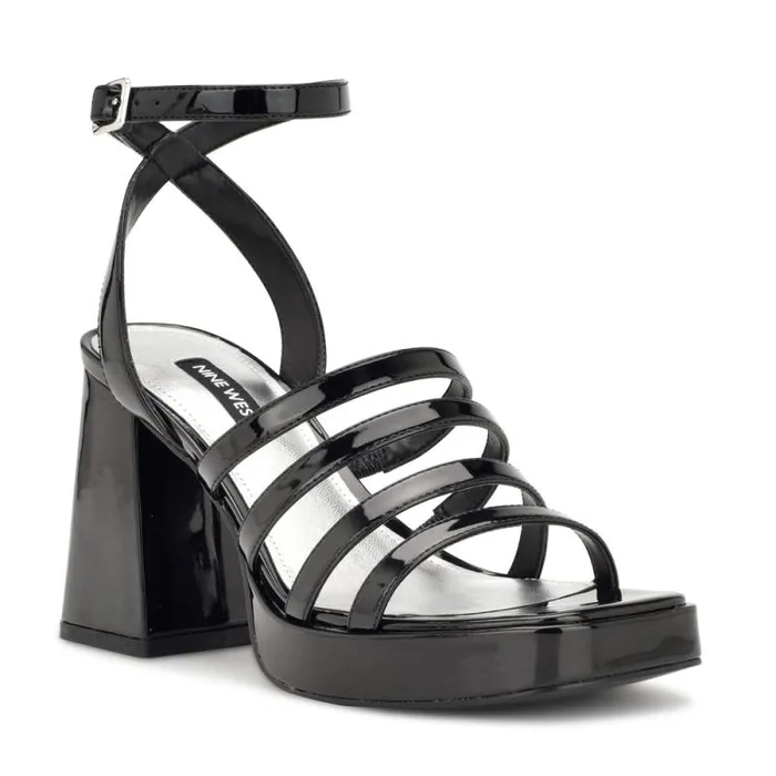Teriss Strappy Platform Sandals Black Patent Women Nine West Heels Teriss Strappy Platform Sandals Black Patent Women Nine West Heels
