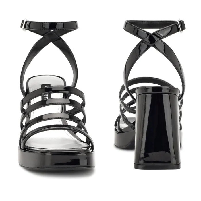 Teriss Strappy Platform Sandals Black Patent Women Nine West Heels Teriss Strappy Platform Sandals Black Patent Women Nine West Heels