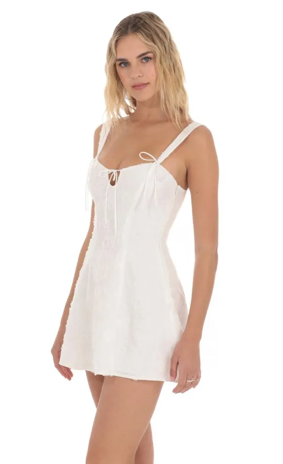 Textured Floral Triple Ties Dress White Women LUCY IN THE SKY Mini Dresses