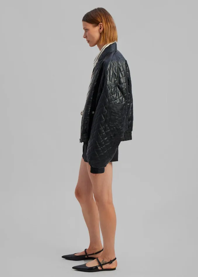 The Frankie Shop Alma Quilted FauxLeather Bomber 8211 Black Shop Outerwear
