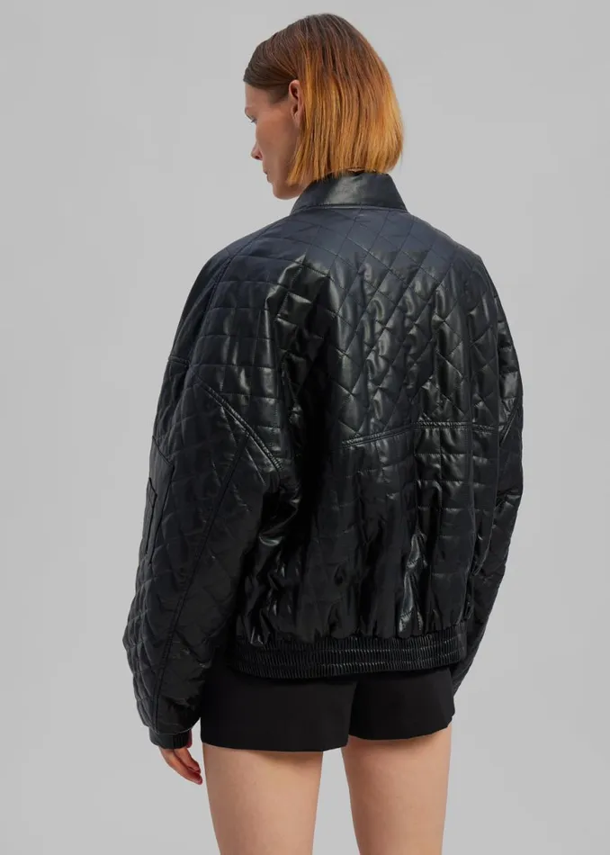 The Frankie Shop Alma Quilted FauxLeather Bomber 8211 Black Shop Outerwear
