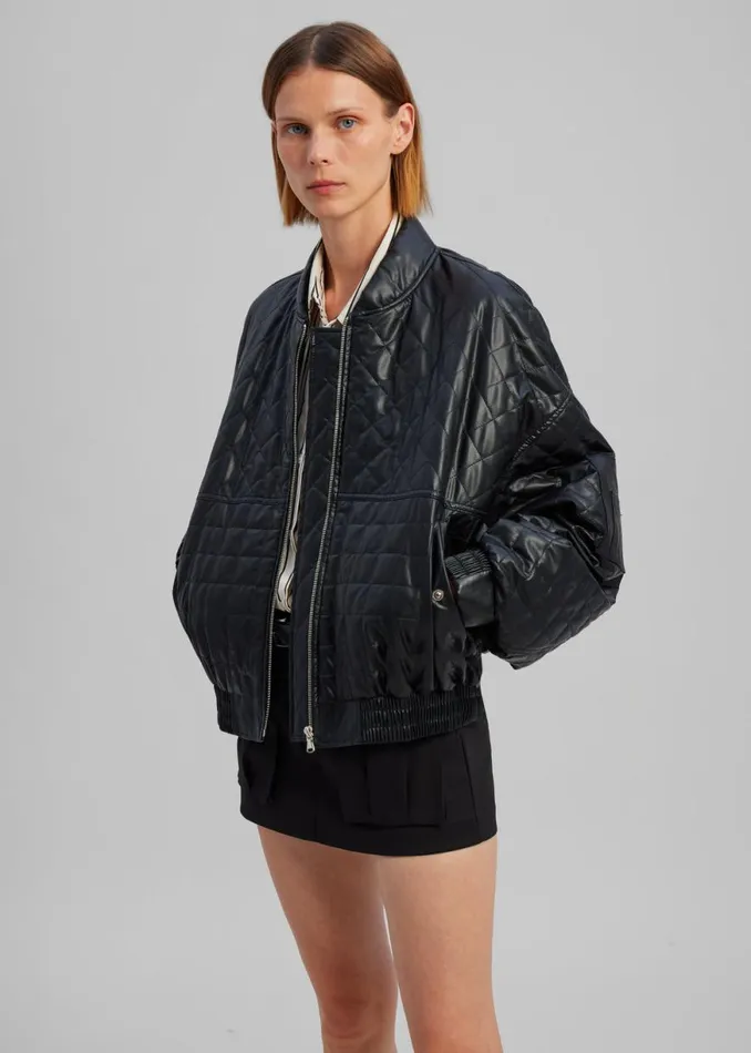 The Frankie Shop Alma Quilted FauxLeather Bomber 8211 Black Shop Outerwear