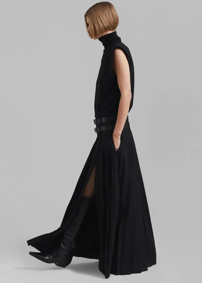 The Frankie Shop Bailey Long Pleated Skirt 8211 Black Shop Clothing