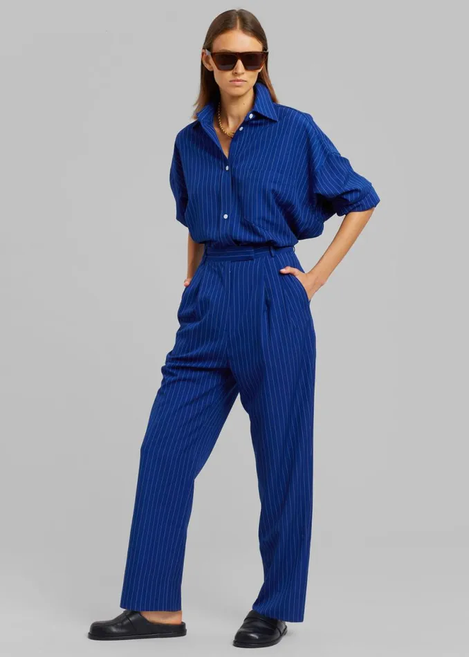 The Frankie Shop Bea Fluid Stripe Suit Pants 8211 Deep Blue Shop Bottoms