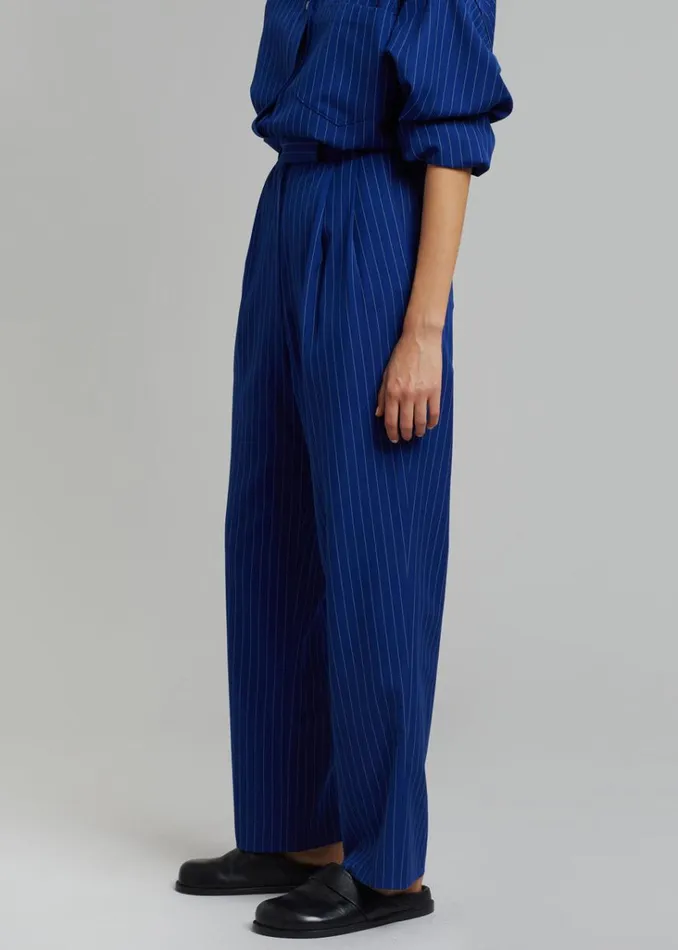 The Frankie Shop Bea Fluid Stripe Suit Pants 8211 Deep Blue Shop Bottoms