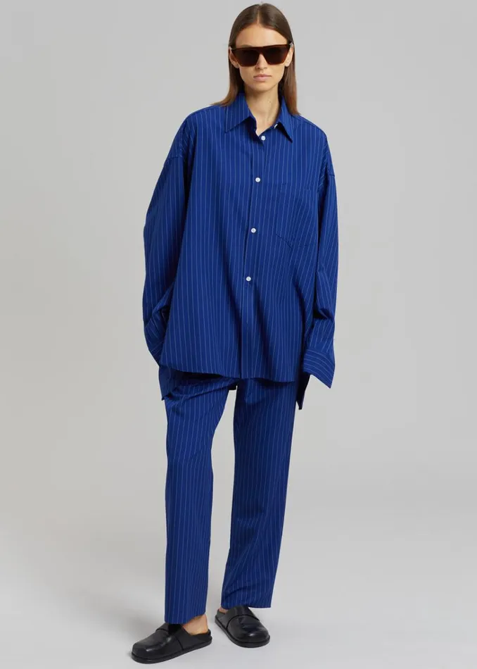 The Frankie Shop Bea Fluid Stripe Suit Pants 8211 Deep Blue Shop Bottoms