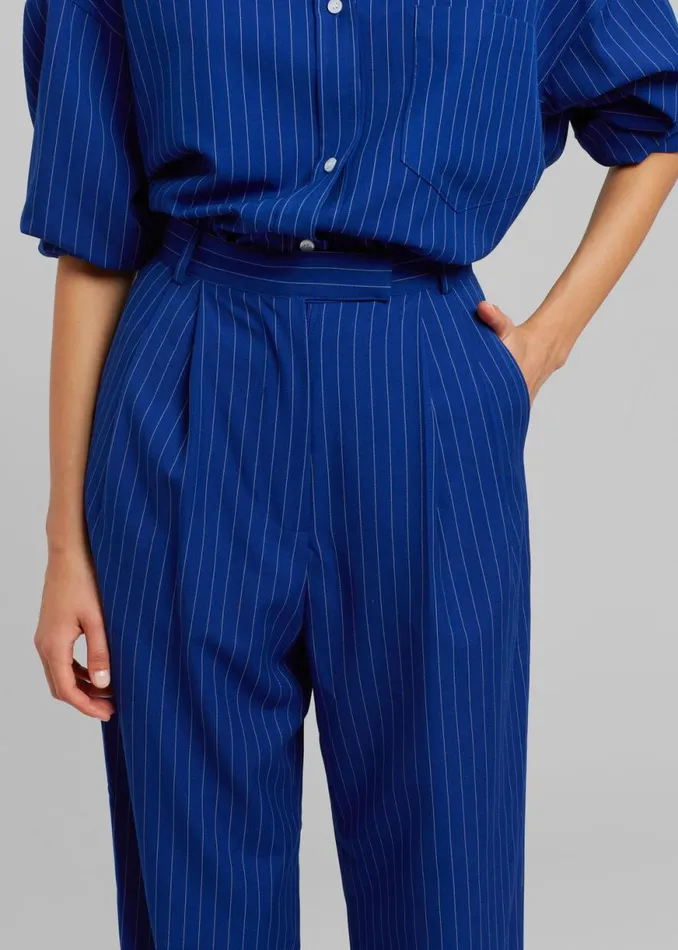 The Frankie Shop Bea Fluid Stripe Suit Pants 8211 Deep Blue Shop Bottoms