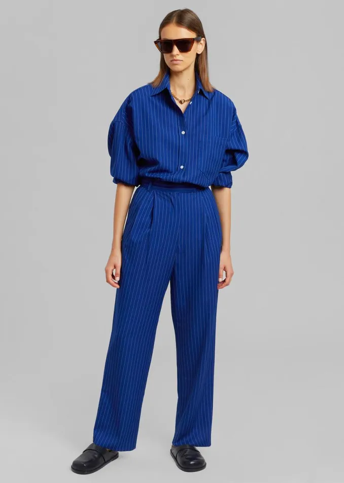 The Frankie Shop Bea Fluid Stripe Suit Pants 8211 Deep Blue Shop Bottoms