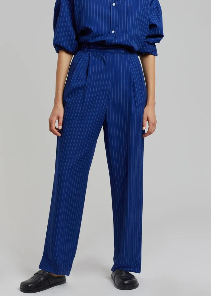 The Frankie Shop Bea Fluid Stripe Suit Pants 8211 Deep Blue Shop Bottoms